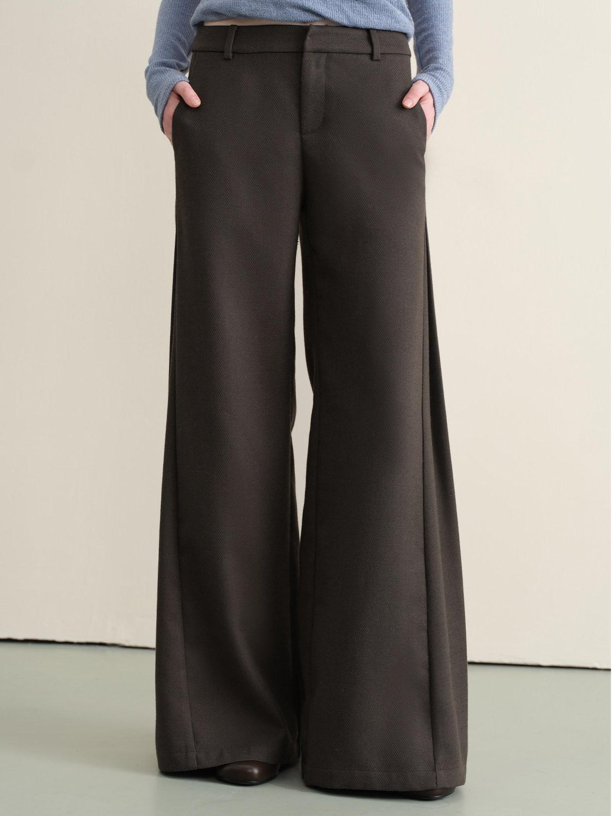 Stretch Knit Olive Gray Micro Flare Casual High Waist Women Flared Pants