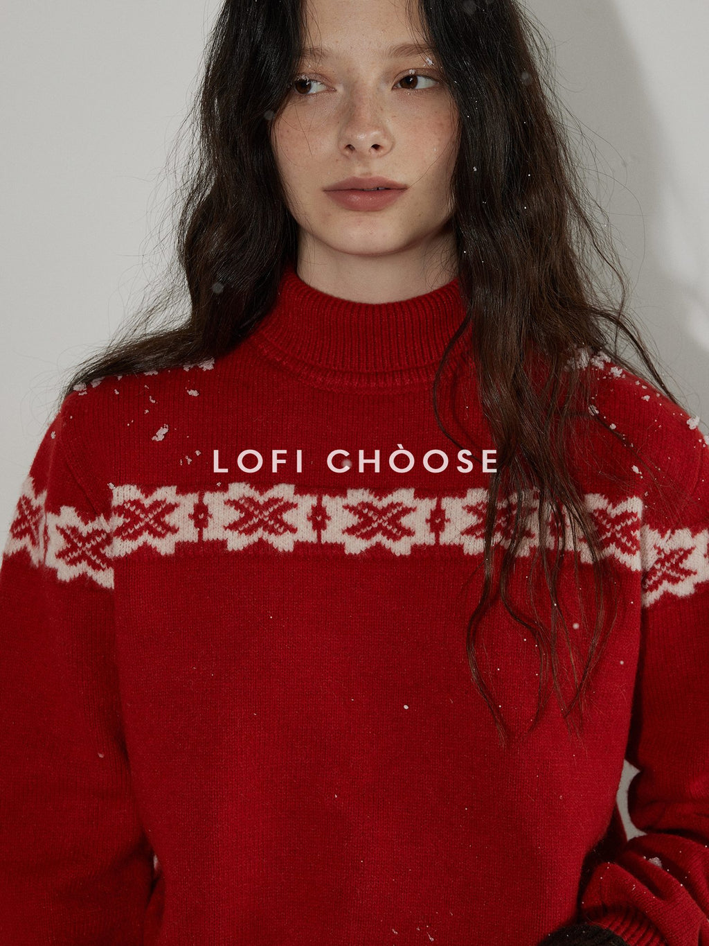 Lofi choose Cozy Wool Knit Office Loose Fit Mock Neck Long Sleeve Red Sweaters