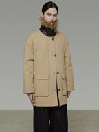 unspoken Thick Cotton Oversized Midlength Single Breasted Khaki Puffer Jackets