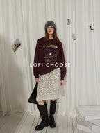 Lofi choose High Waist Casual Patchwork A Line Printed Polyester Office Midi Skirts