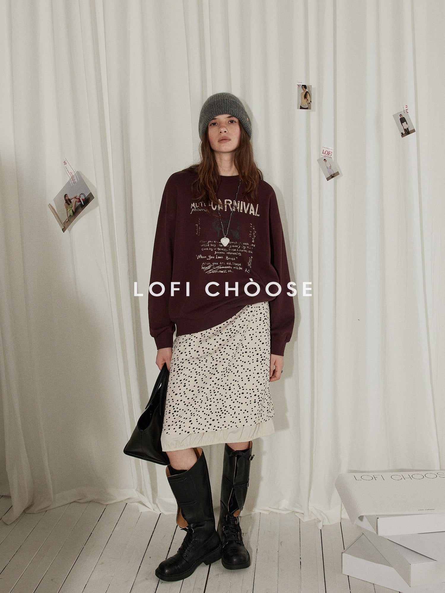 Lofi choose High Waist Casual Patchwork A Line Printed Polyester Office Midi Skirts