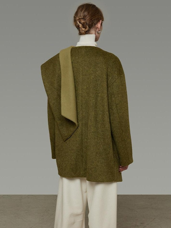 unspoken Asymmetrical Lambswool Blend Oversized Minimal Commuter Tailored Wool Coats