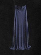 unspoken Navy Tencel Slim Fit Knit Round Neck High Waist Casual Women Top & Skirt Sets
