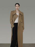 unspoken Double Breasted Straight Minimalist Office Tea Brown Longline Women Trench Coats