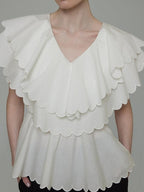 unspoken Breathable Cotton Blend Ruffle Collar Loose Minimal Commuter Women Blouses