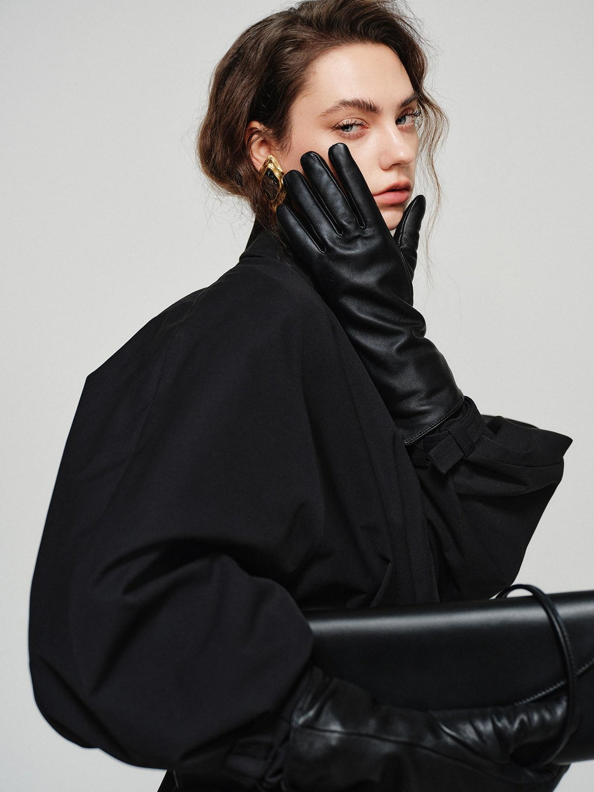 audreyyang Tie Front Vintage Oversized Batwing Sleeve Women Polyester Cropped Jackets