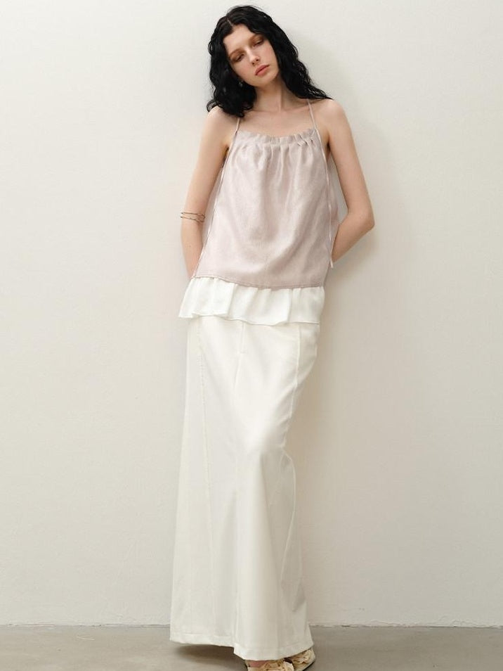 someone sometimes Original Design Ruffle Trim Loose Fit Lyocell Blend Women Solid Color Camisoles