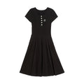ikyou_Soft_Stretch_Cotton_Cinched_Waist_A_Line_U_Neck_Short_Sleeve_Black_Maxi_Dresses_MISSTT