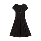ikyou_Soft_Stretch_Cotton_Cinched_Waist_A_Line_U_Neck_Short_Sleeve_Black_Maxi_Dresses_MISSTT