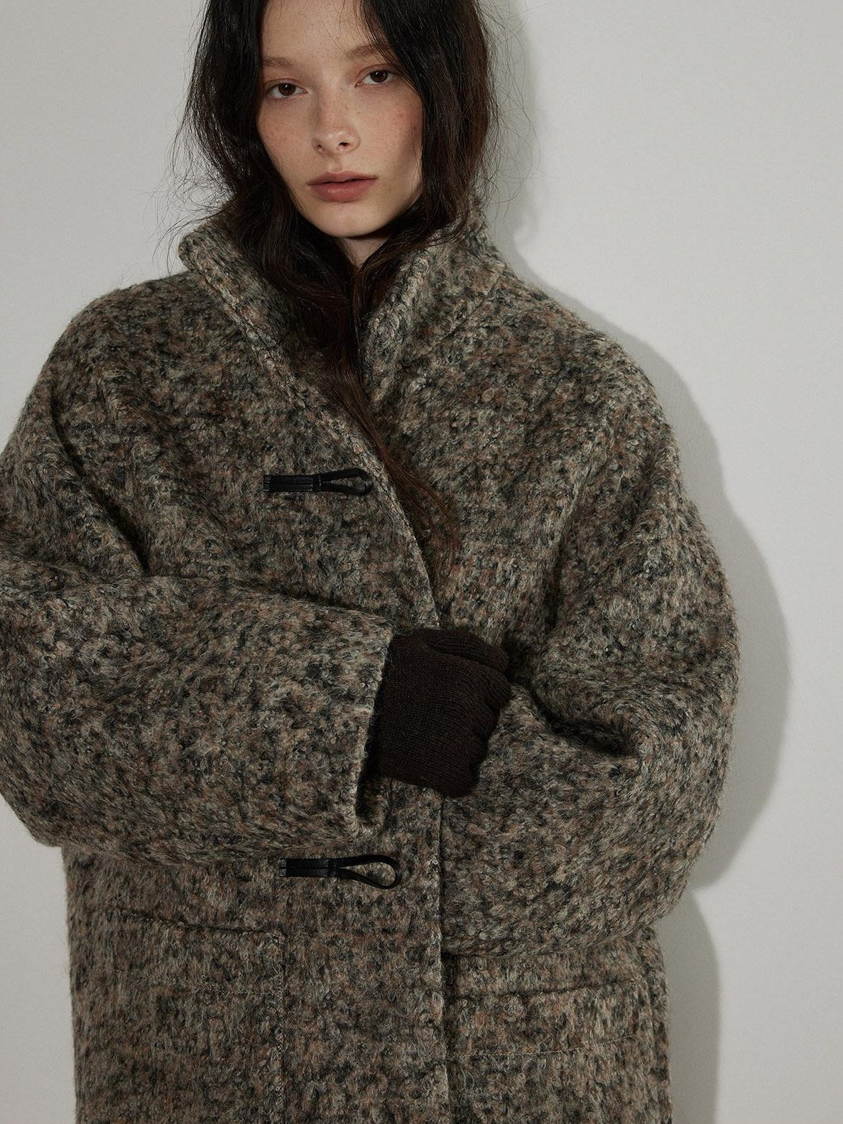 Lofi choose Heavy Wool Blend Relaxed Fit Stand Collar Midlength Commuter Toggle Wool Coats