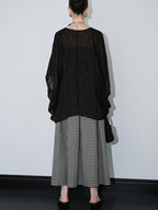 audreyyang Light Hemp Knit Relaxed Batwing V-neck Women Black Open Front Cardigans