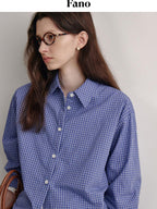 fano Skin Friendly Breathable Cotton Loose Fit Buttoned Collared Women Blue Shirts