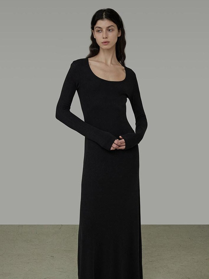 unspoken Waist Defining Knit Hline Minimalist Commuter Long Sleeve Maxi Dresses