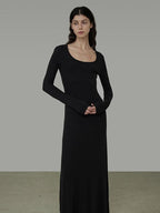 unspoken Waist Defining Knit Hline Minimalist Commuter Long Sleeve Maxi Dresses