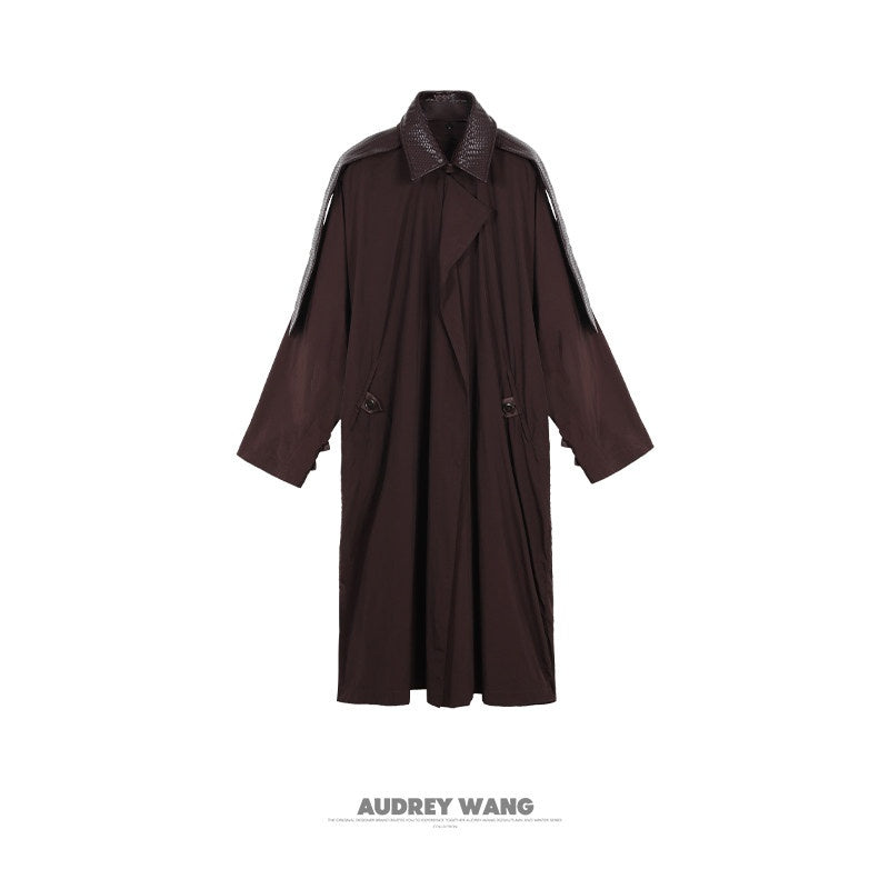 audreyyang_Long_Polyamide_Patchwork_Trench_Decorative_Tabs_Women_Black_Trench_Coats_MISSTT