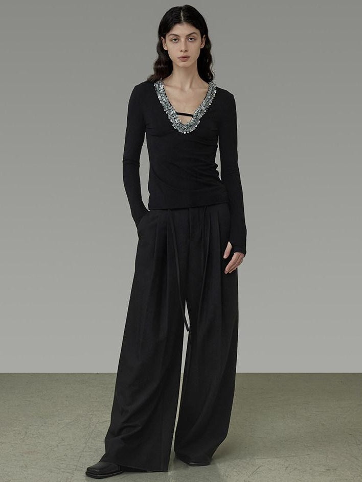 unspoken High Waist Sleek Black Workwear Tailored Fit For Ladies Polyester Wide Leg Pants
