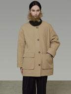 unspoken Thick Cotton Oversized Midlength Single Breasted Khaki Puffer Jackets