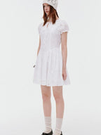 fano Pure Cotton Breathable Korean Workwear A Line Round Neck White Midi Dresses
