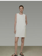 unspoken Minimal Sleeveless Natural Waist Structured Vest For Office Acetate Midi Dresses