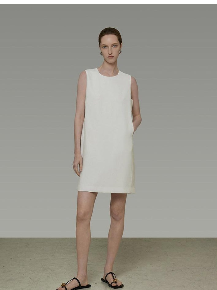 unspoken Minimal Sleeveless Natural Waist Structured Vest For Office Acetate Midi Dresses