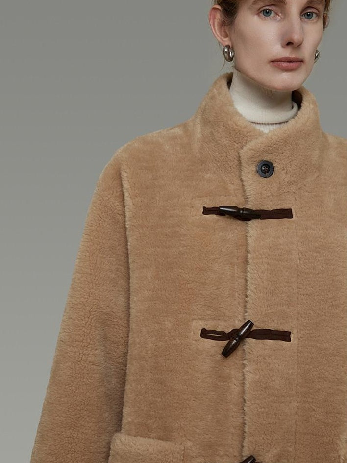 unspoken Warm Padded Stand Collar Loose Fit Women Commuter Khaki Long Coats