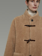 unspoken Warm Padded Stand Collar Loose Fit Women Commuter Khaki Long Coats