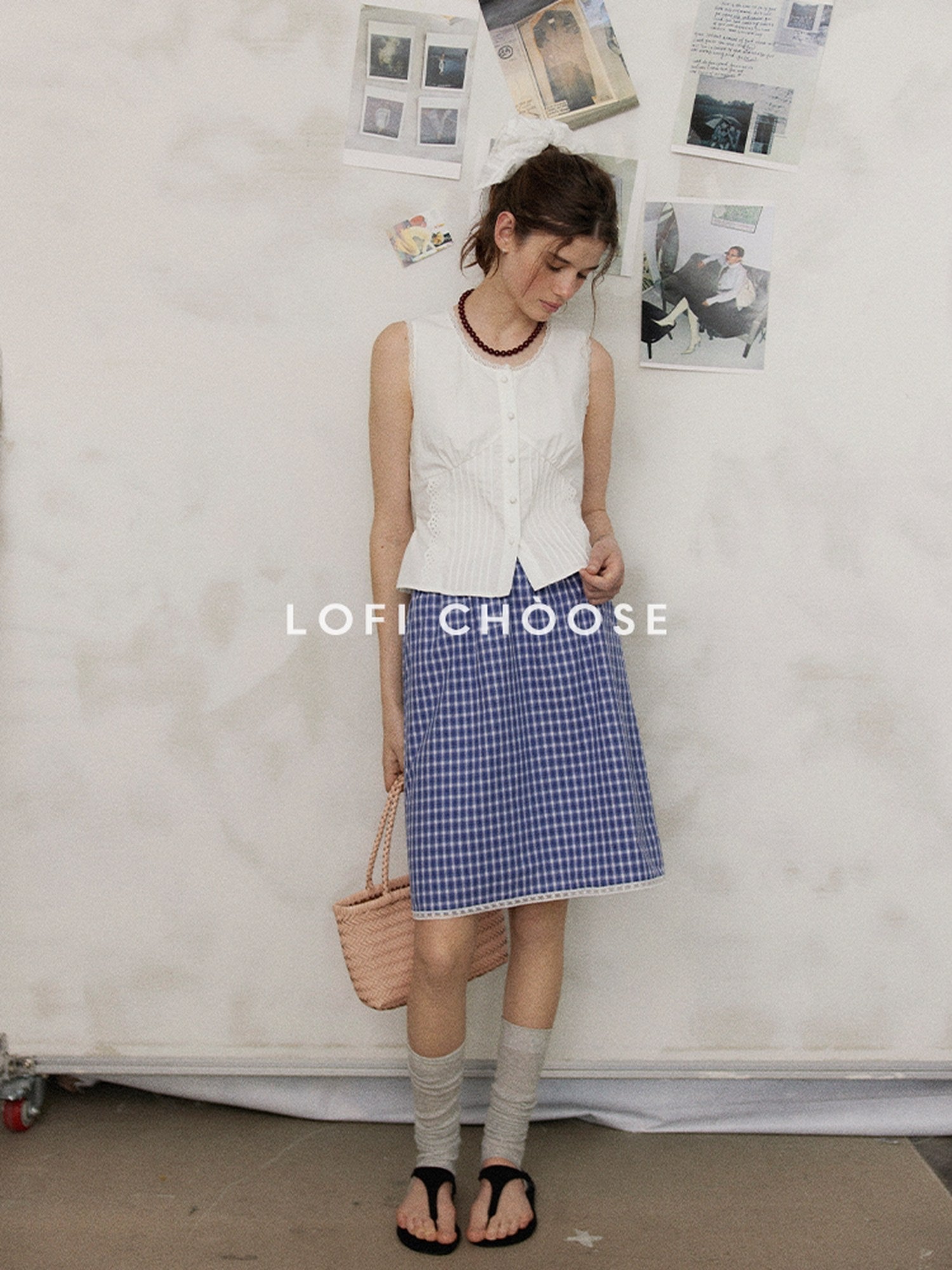 Lofi choose Slimming Lace Sleeveless French Loose Round Neck Button Women White Blouses