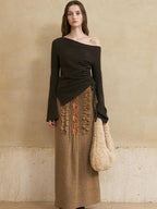 someonesometimes Wool Blend Lined Vintage Straight Mid Hidden Zip Casual Women Maxi Skirts