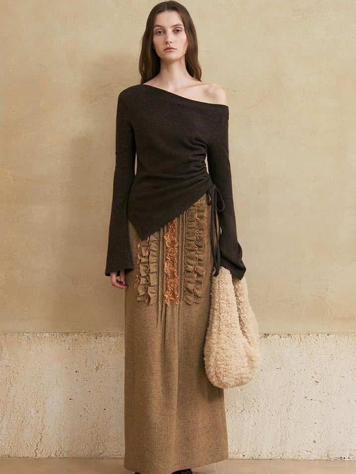 someonesometimes Wool Blend Lined Vintage Straight Mid Hidden Zip Casual Women Maxi Skirts