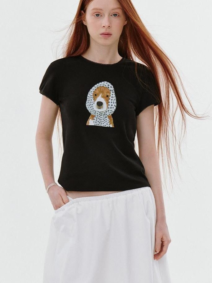 fano Viscose Blend Korean Slim Fit Crew Neck Animal Print Women Short Sleeve T-Shirts