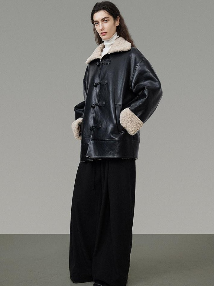 unspoken Minimalist Commuter Loose Fit Longsleeve Zip Women Black Leather Jackets