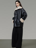 unspoken Minimalist Commuter Loose Fit Longsleeve Zip Women Black Leather Jackets