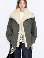 fano 90% White Duck Down Warm High Waist Loose Stand Collar Women Green Down Jackets