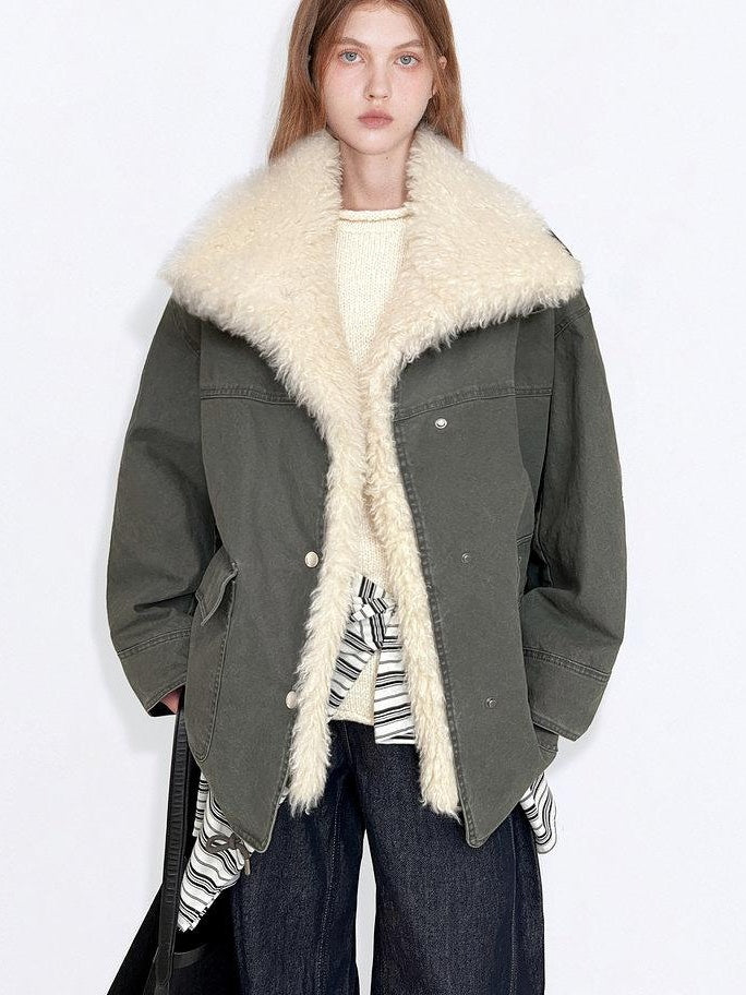 fano 90% White Duck Down Warm High Waist Loose Stand Collar Women Green Down Jackets