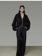 unspoken Minimalist Commuter Tailored Oversized V-neck Short Black Women Wool Coats