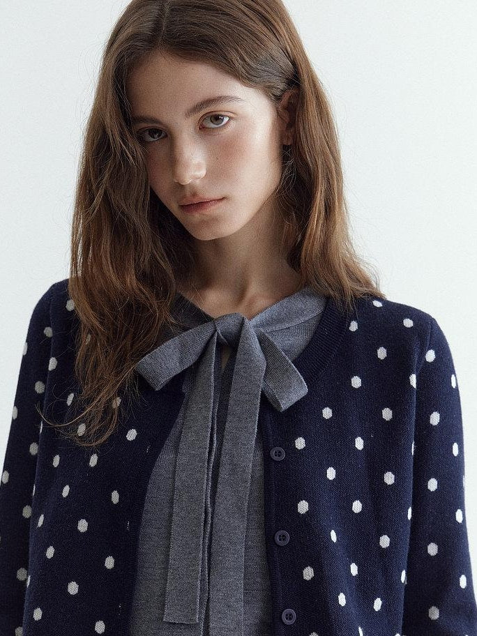 fano Slim Fit Polka Dot Button Front Long Sleeve Women Knitwear Tops Cardigans
