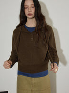 Lofi choose Soft Knit Button Front Loose Fit Commuter Womens Pullover Hoodie