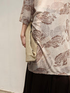 audreyyang Light Commuter Loose Paisley Print Round Neck Women Long Sleeve T-Shirts
