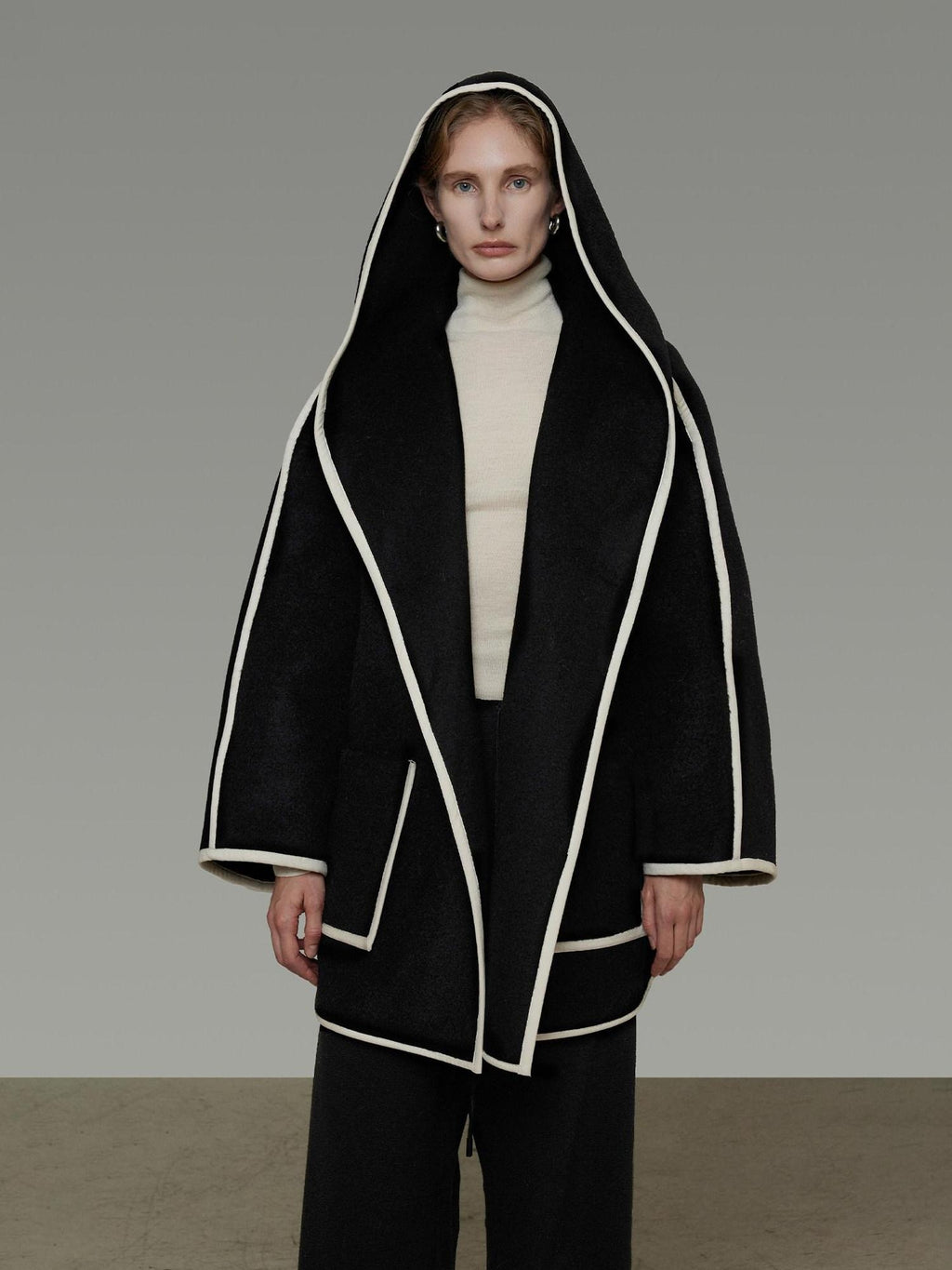 unspoken Premium Wool Alpaca Blend Straight Tailored Office Notch Lapel Black Wool Coats