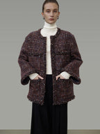 unspoken Warm Wool Blend Button Front Round Neck Relaxed Fit Office Women Short Coat