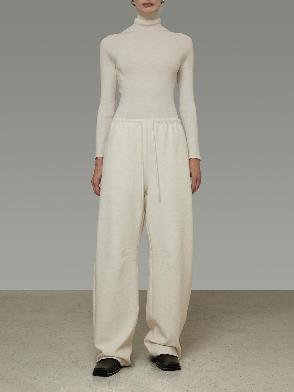 unspoken Soft Breathable Cotton High Waist Drawstring Minimalist Office Wide Leg Pants