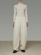 unspoken Soft Breathable Cotton High Waist Drawstring Minimalist Office Wide Leg Pants