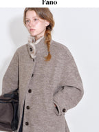 fano 70 Wool 30 Polyester Light Brown Women Korean Commuter Stand Collar Wool Coats