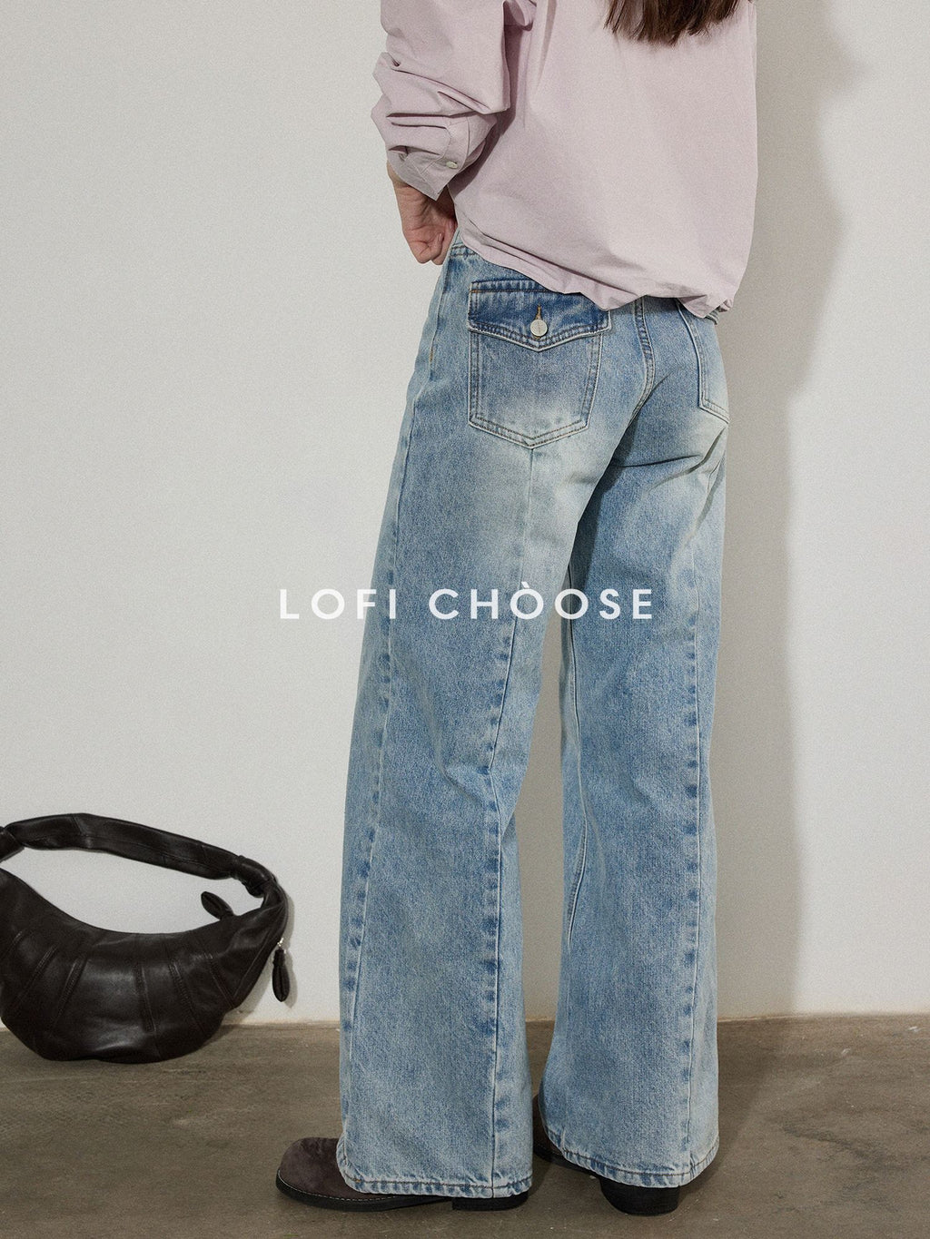 Lofi choose High Rise Vintage Wash Office Straight Detail Women Blue Flared Jeans