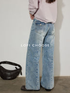 Lofi choose High Rise Vintage Wash Office Straight Detail Women Blue Flared Jeans