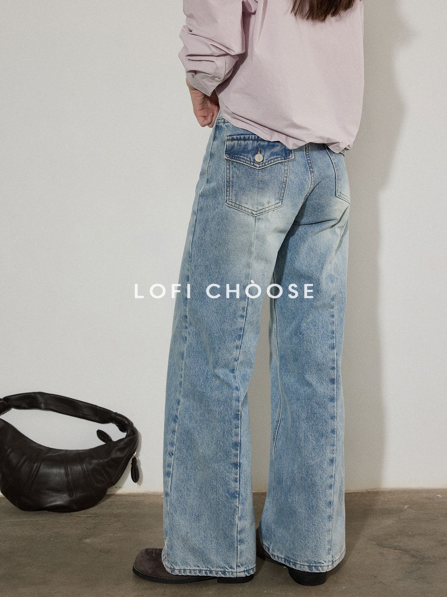 Lofi choose High Rise Vintage Wash Office Straight Detail Women Blue Flared Jeans