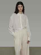 unspoken Breathable Embroidered Loose Polo Women Ramie Lyocell White Button Shirts
