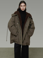 unspoken 90 Percent White Duck Down Hooded Loose Patchwork Cotton Warm Women Down Jackets