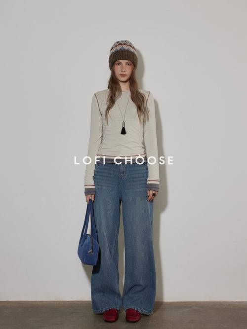 Lofi choose Cozy Knit Blend Relaxed Commuter Women Round Neck Long Sleeve T-Shirts