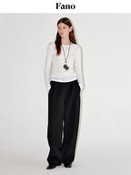 fano Elegant Office Mid Rise Straight Silhouette For Women Black Wide Leg Pants